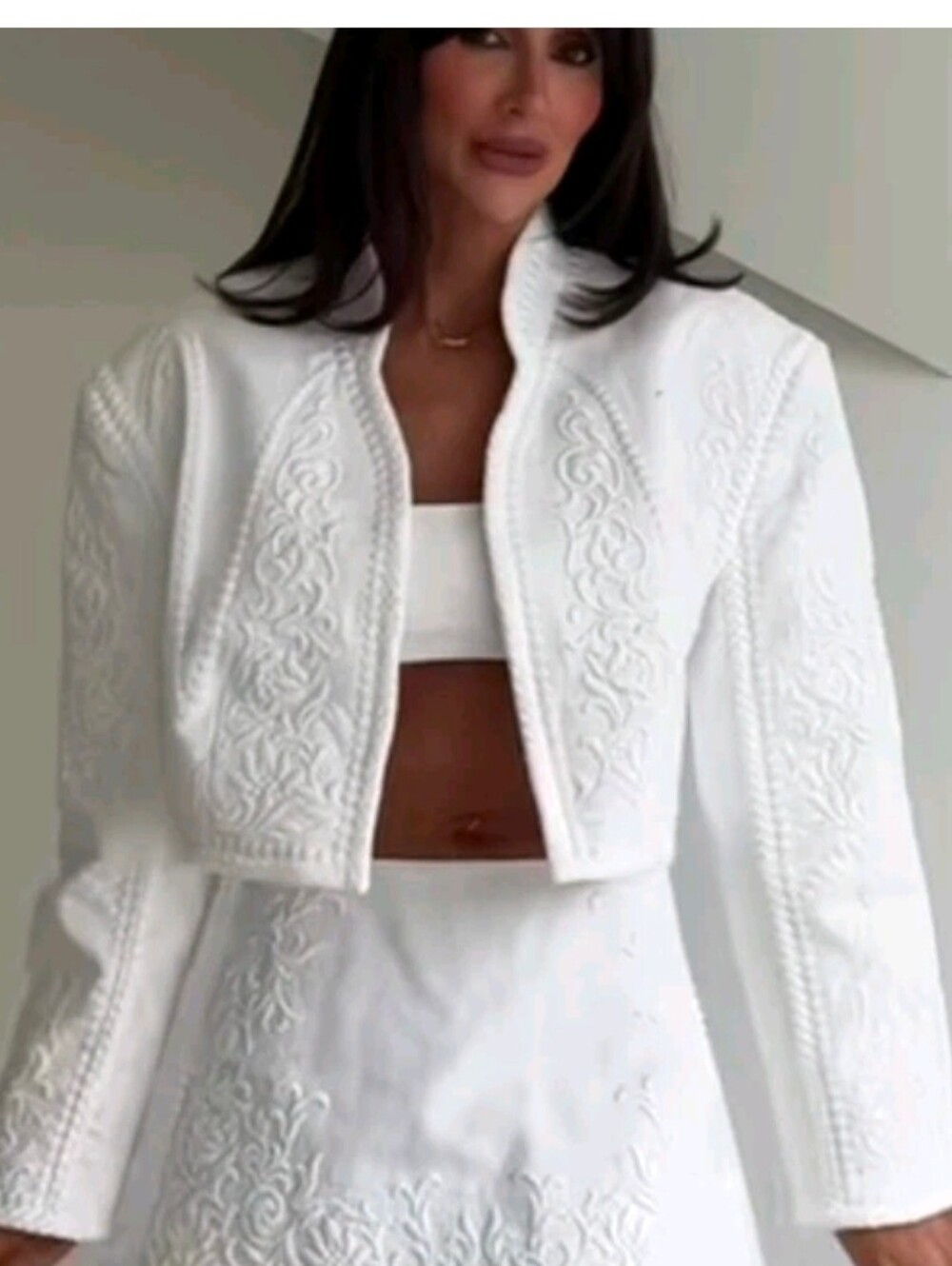 Sz M H&M STUDIO COLLECTION SPRING 2026 LINEN-BLEND BOLERO WHITE JACKET